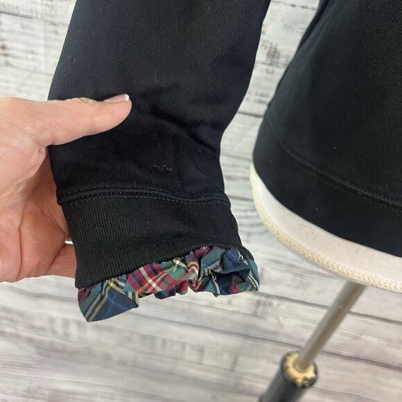 J. Crew Pull Over Sweatshirt sz Small Navy Blue Red Plaid Ruffle Casual Stretch - Picture 5 of 8